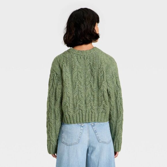 Universal Thread - Women's Cozy Cable Crewneck Pullover Sweater - Uni Green - Picture 2 of 3